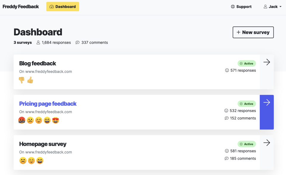 screenshot of Freddy Feedback